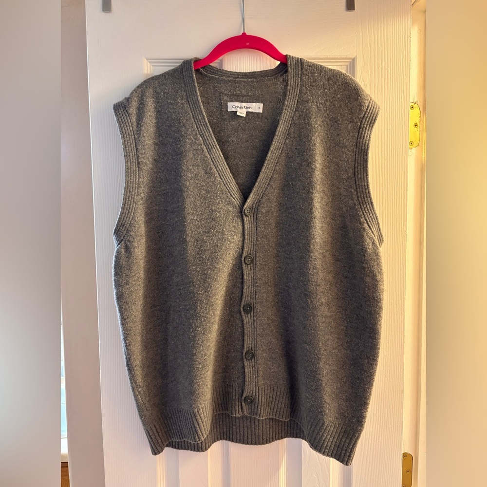 Calvin Klein Grey Wool blend Button Knit Vest XL
